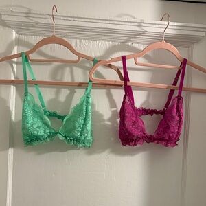 We are Hah Chi Lace Bralette Duo in Mint Green and Magenta